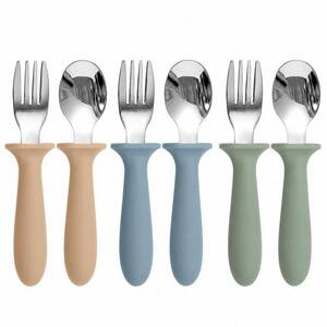 Multicolor Toddler Forks and Spoons Set 6 Pack kids Silverware Set with Silicone Handle, Children Safe Forks and Spoons
