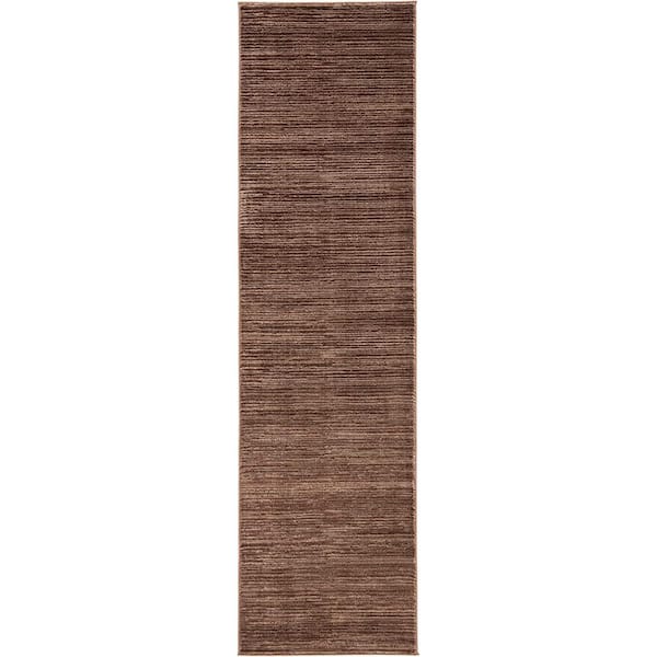 Unbranded Brown Polypropylene 2 ft. 2 in. x 10 ft. Solid Color Indoor Runner Rug