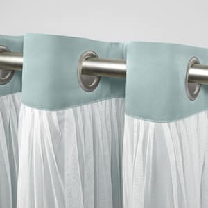 Catarina Seafoam Solid Lined Room Darkening Grommet Top Curtain, 52 in. W x 96 in. L (Set of 2)