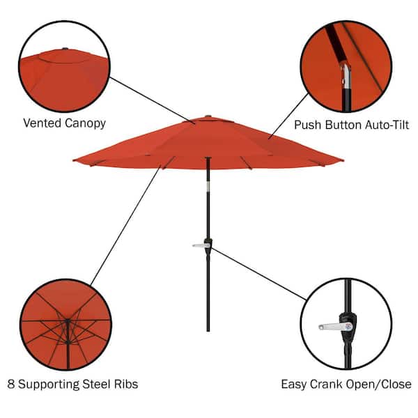 Pure Garden 10 ft. Aluminum Outdoor Patio Umbrella with Auto Tilt, Easy  Crank Lift in Terracotta M150065 - The Home Depot