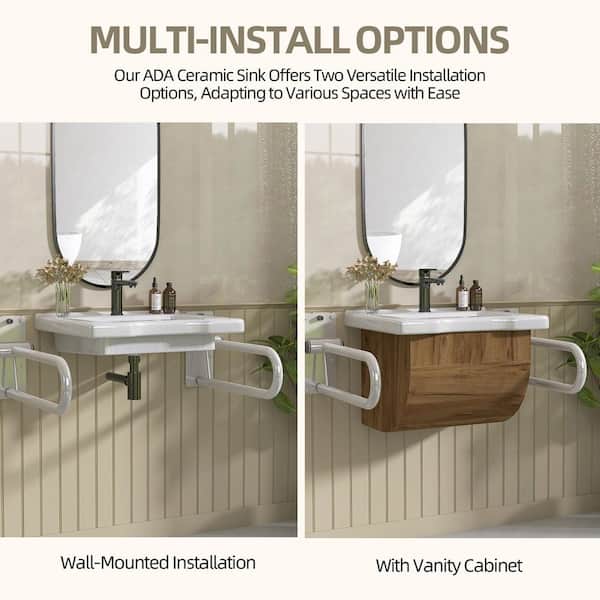Zeafive 24 in. L x 19.7 W x 5.3 D ADA Wall-Hung Bathroom Sink