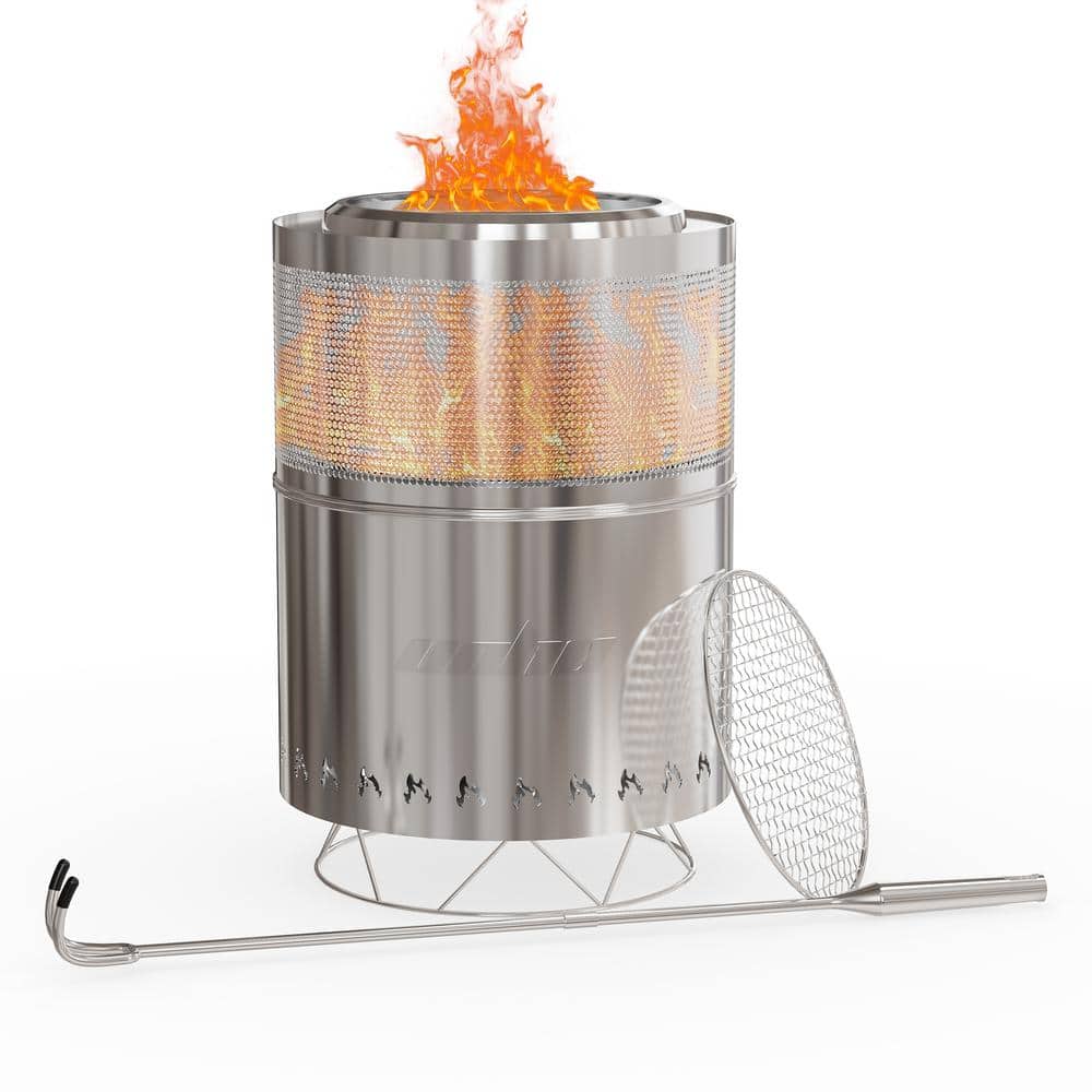 18 in. x 14 in. Round Stainless-Steel Fire Pit Kit with Grill Rack Portable