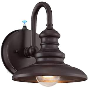 Modern 8.07 in. Brown Dusk to Dawn Indoor/Outdoor Hardwired Barn Sconce with No Bulbs Included