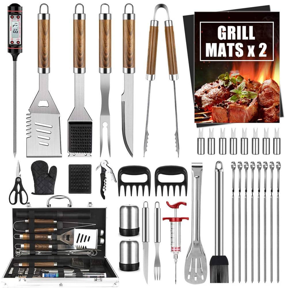Cifaisi BBQ Grill Accessories Set 38pcs Stainless Steel Grill Tools Grilling Accessories with Aluminum Case Thermometer Grill Mats for Camping/backyar