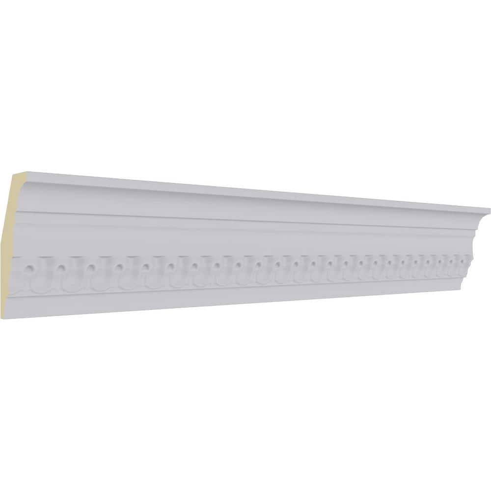 Primed White Geometric Crown Moulding Sample, 12" Length