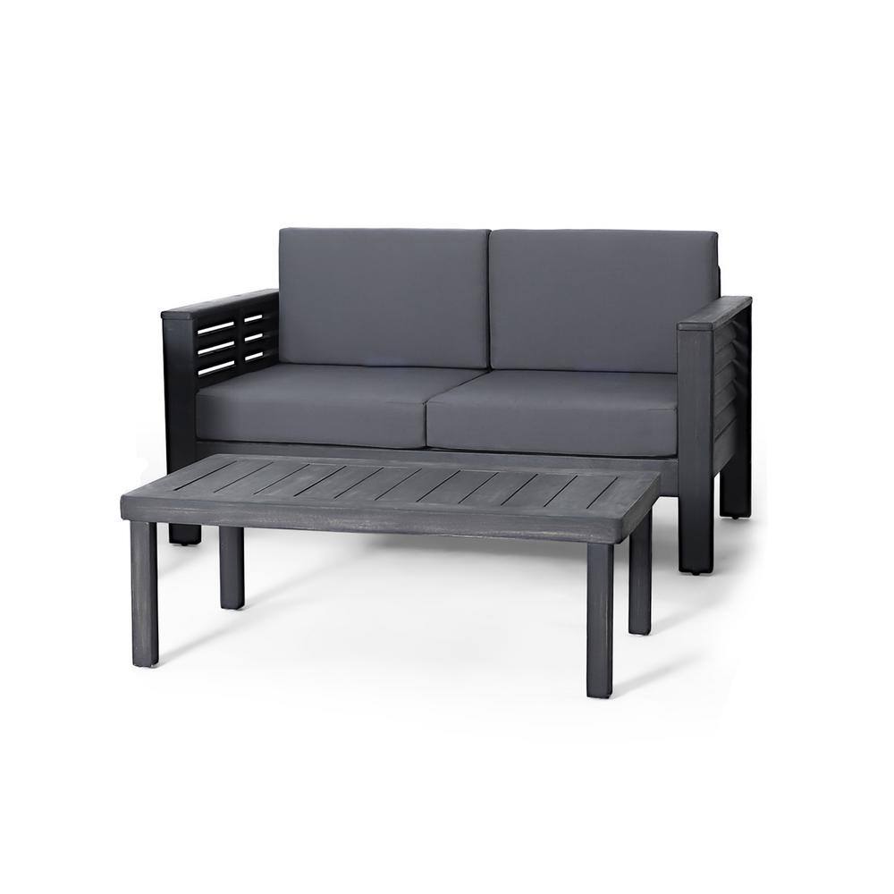 Acacia Wood Outdoor Patio Loveseat and Coffee Table Set For Patio Garden wi