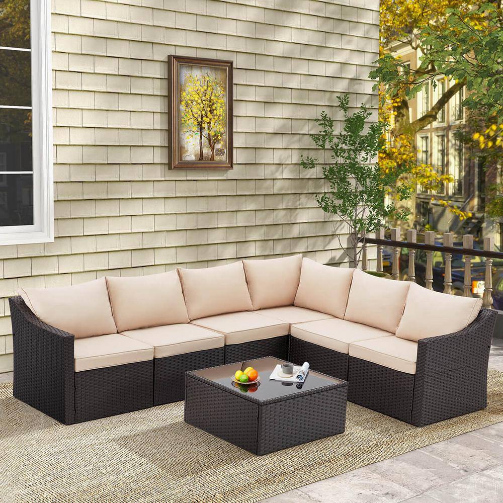 Cesicia 7-Piece Wicker Rattan Outdoor Patio Conversation Sectional Sofa ...