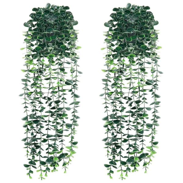 22.05 in. H Green Artificial Hanging Eucalyptus Plants, Faux Hanging Vine Plants Wall Greenery (2-Pack)