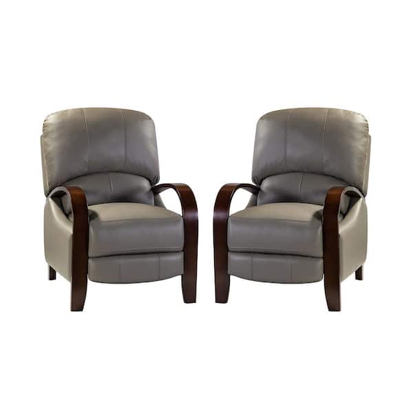 ARTFUL LIVING DESIGN Ernesto Dove Genuine Leather with The Wooden Armrest Recliner (Set of 2)