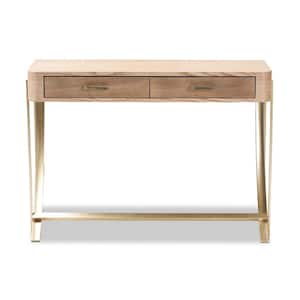 Lafoy 43 in. Natural Brown/Gold Rectangle Wood Console Table with 2-Drawers
