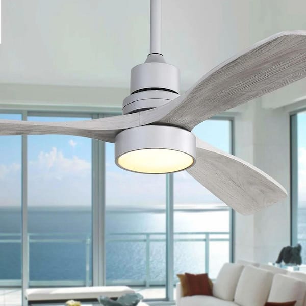 Sofucor 52 in. LED Indoor/Outdoor Dimmable Silver Solid Wood Blade Ceiling Fan with 6-Speed Remote