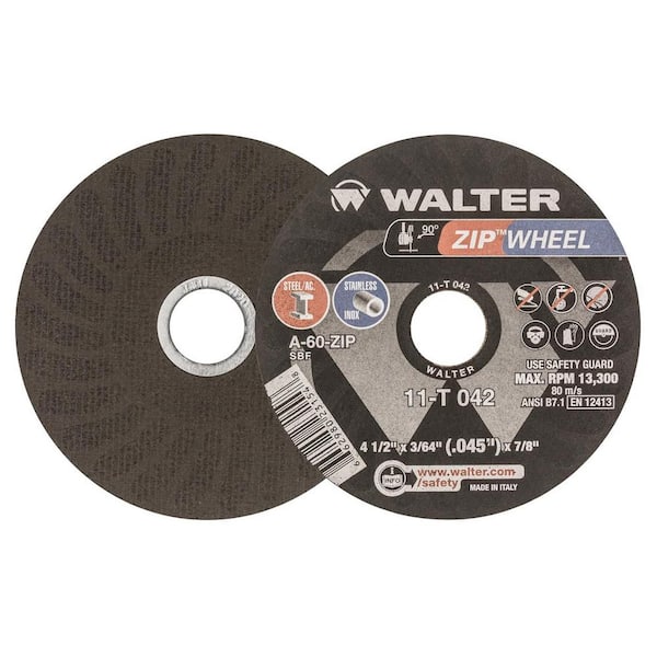 WALTER SURFACE TECHNOLOGIES Zip Wheel 4.5 in. x 7/8 in. Arbor x 3/64 in. GR  36/60, Highest Performing Cut-Off Wheel (25-Pack) 11T042 - The Home Depot