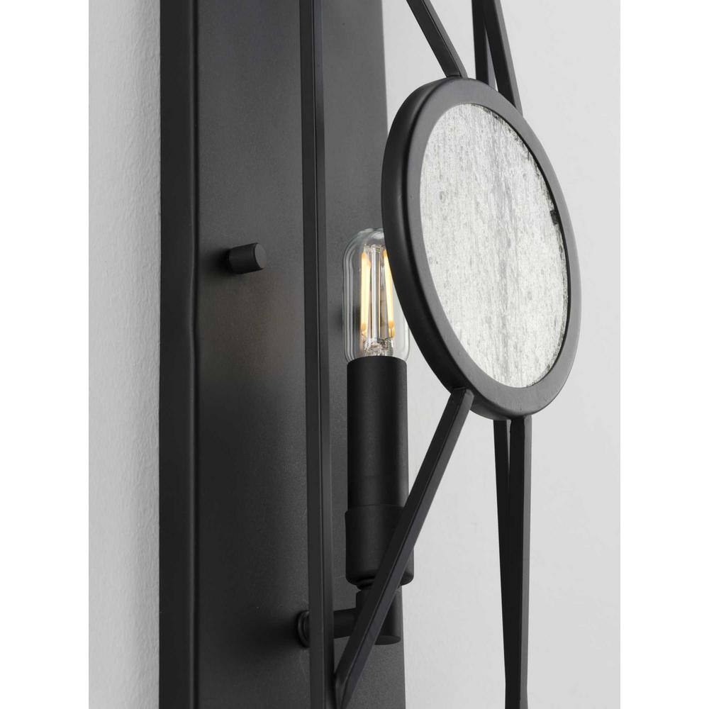 Matte Black Steel Dimmable Wall Sconce with Seeded Glass
