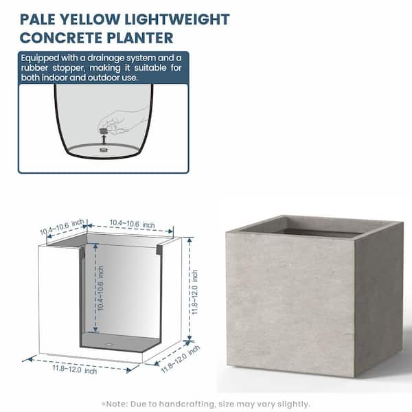 Sapcrete 12 in. Medium Light Gray Concrete Square planter / Pot