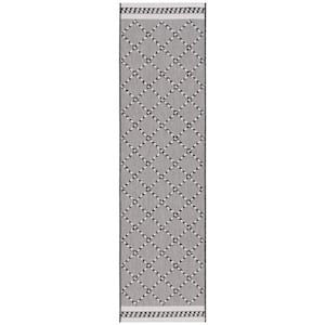 Courtyard Black/Ivory 2 ft. x 8 ft. Border Diamond Indoor/Outdoor Runner Rug