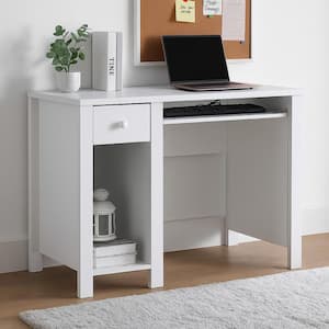 Costway 42 in. White 3-Drawer Computer Desk with Power Outlet Keyboard ...