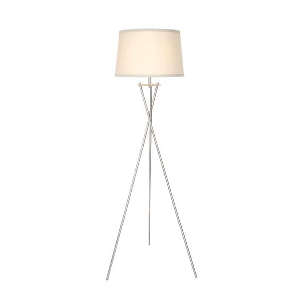 58 in. Sliver Tripod Floor Lamp With Beige Fabric Shade