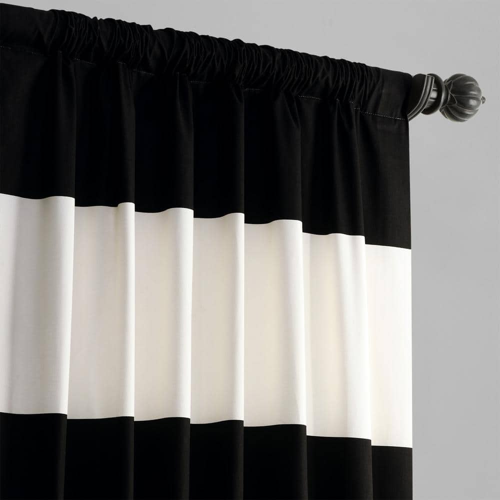 Elegant Onyx Black & Off-White Cotton Room-Darkening Curtain - 50" x 96"