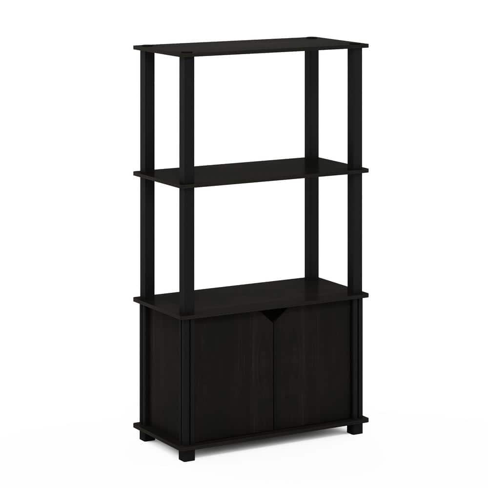 Furinno Brahms 43.1 in. Espresso / Black 4-Shelf Etagere Bookcase with Doors