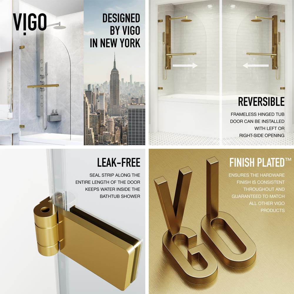 Orion 34" W x 58" H Frameless Hinged Tub Door with Clear Glass