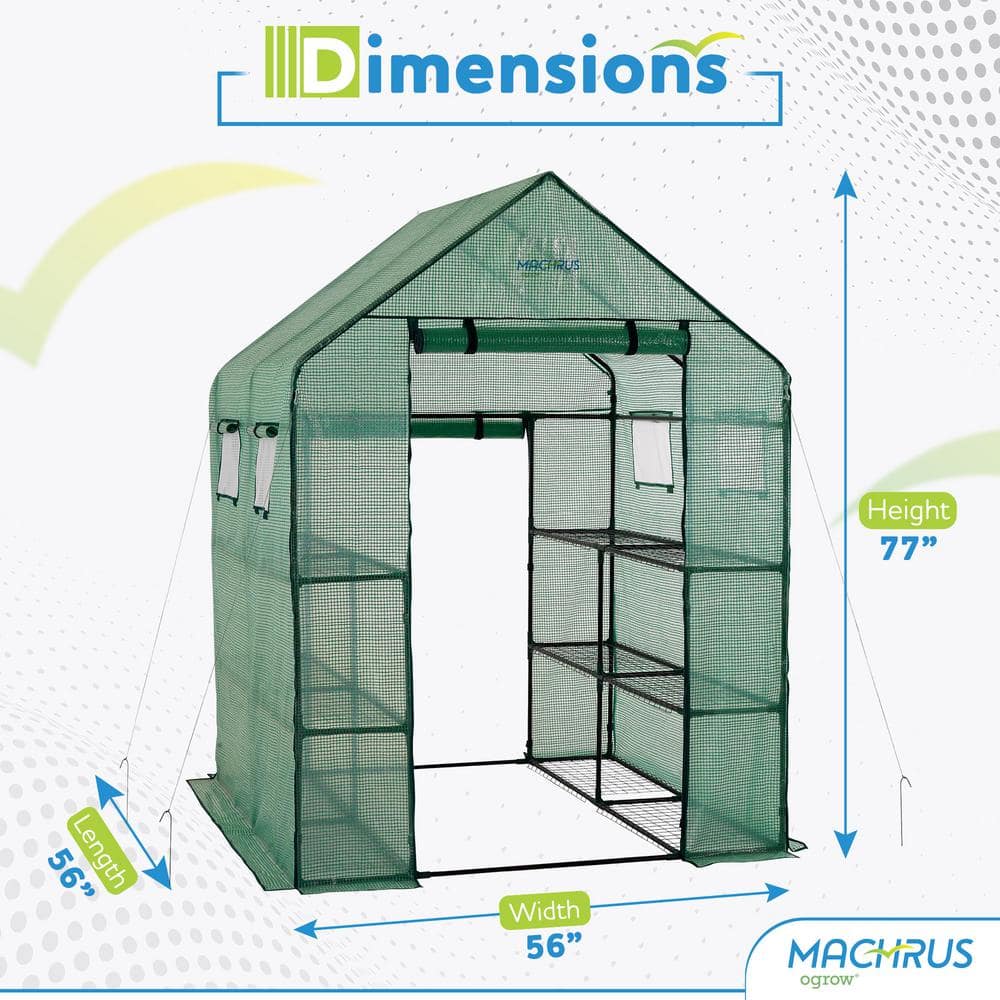 Green Walk-In Portable Greenhouse with 8 Shelves