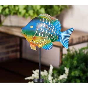 Evergreen 37 in. Discus Fish Laser Cut Solar Garden Stake