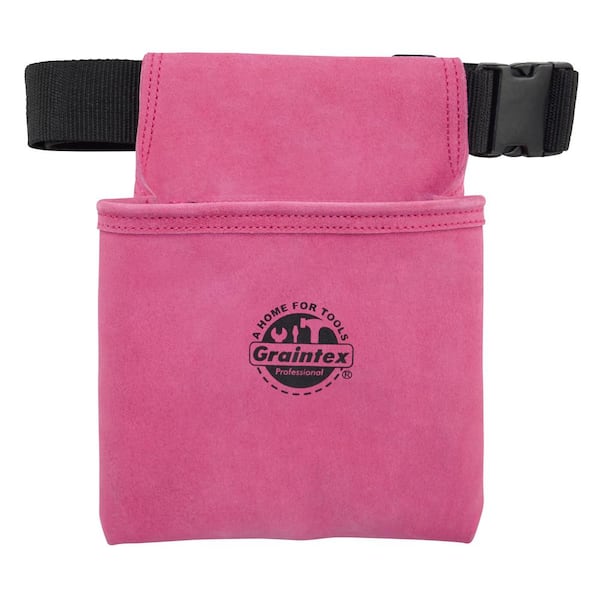 Graintex 1-Pocket Nail and Tool Pouch with Pink Suede Leather Belt