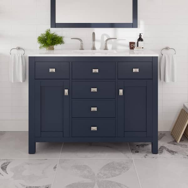 Artemis 42 in. Single Sink Blue Bath Vanity with White Engineered Stone Top (Assembled)
