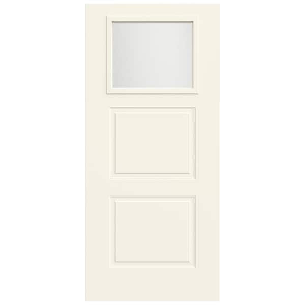 JELD-WEN 36 in. x 80 in. 2 Panel 1/4 Lite Right-Hand/Inswing Frosted Glass White Steel Front Door Slab