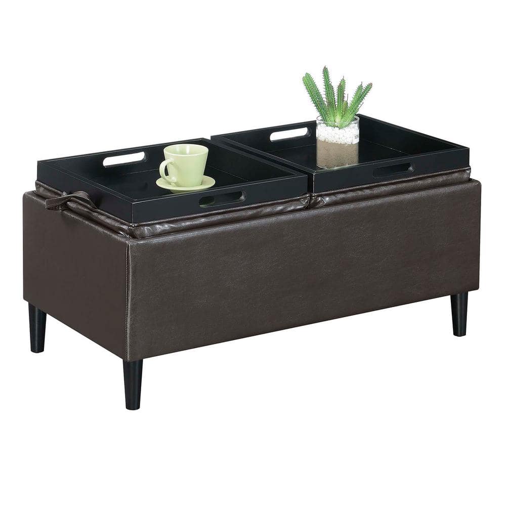 Espresso Faux Leather 32" Multifunctional Storage Ottoman with Tray