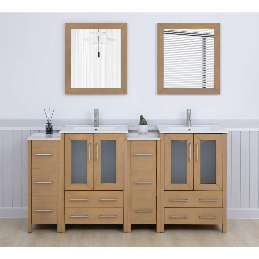 72 in. W x 18.1 in. D x 35.8 in. H Double Basin Natural Oak Bath Vanity with White Ceramic Top and Mirror price history on PriceWatchPro