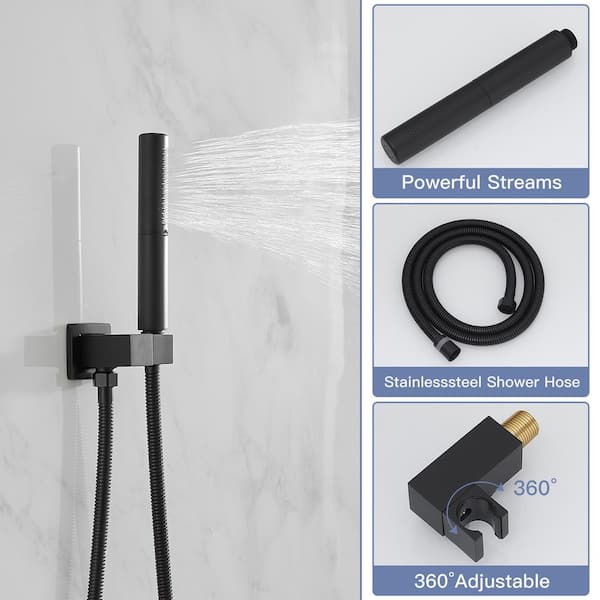 Brass Single Handle 3-Spray 12" Rain Shower Faucet 2.5 GPM Shower System with Handheld Spray Guns in Matte Black