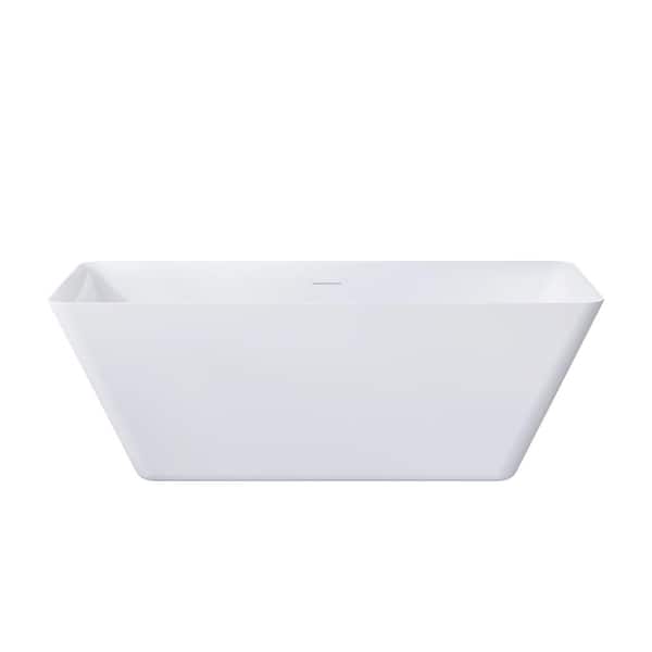 66 in. x 30 in. Acrylic Rectangular Flat Bottom Freestand Soaking Bathtub with Center Drain in Glossy White