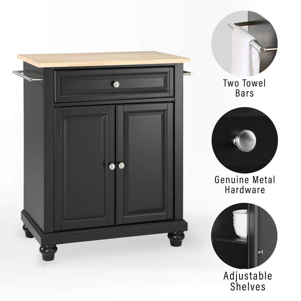 Cambridge Black Kitchen Island Cart with Natural Wood Top