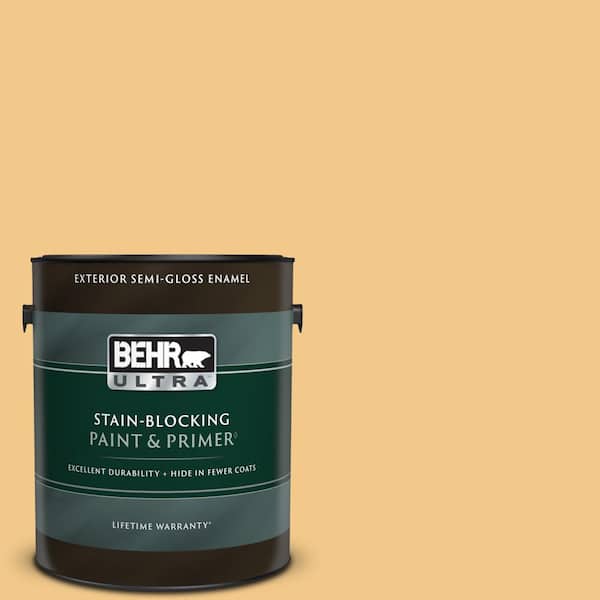 BEHR ULTRA 1 gal. Home Decorators Collection #HDC-CL-16 Beacon Yellow Semi-Gloss Enamel Exterior Paint & Primer