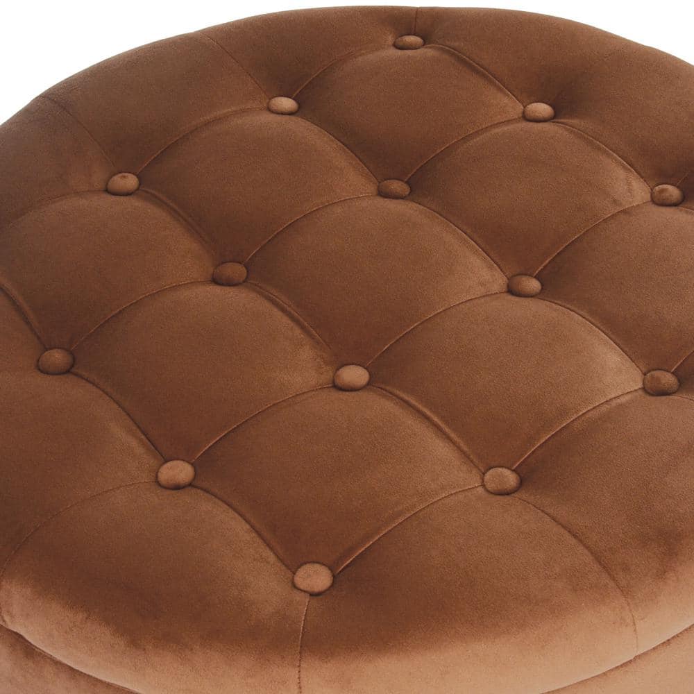 Spice Velvet Round Tufted Storage Ottoman with Oak Legs