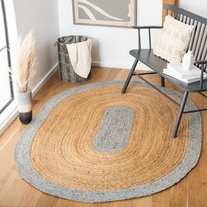 Braided Gray/Natural 6 ft. x 9 ft. Oval Solid Border Area Rug