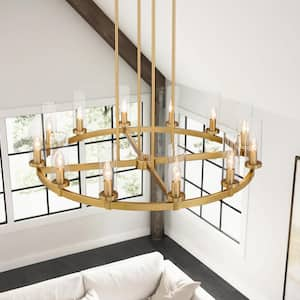 Brian 12-Light Brushed Gold Industrial Vintage Wagon Wheel Chandelier