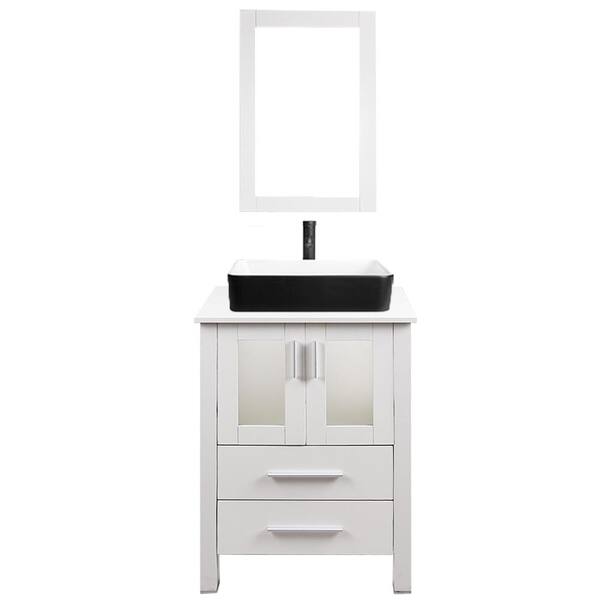 TOOLKISS 24 in. W x 19 in. D x 32.3 in. H Single Sink Bath Vanity in White with White Wood Top and Mirror