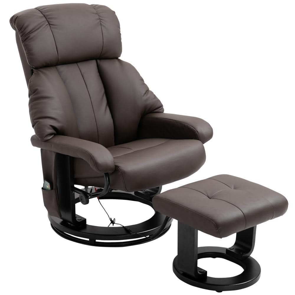 Homcom Brown Pu Leather 10 Point Reclining Massage Chair With Included Ottoman 700 084v80bn