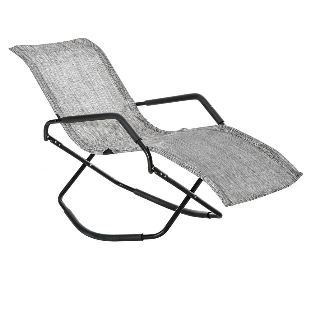 Gray Foldable Portable Rocking Sun Lounger, Chaise Lounge Rocker for Sunbat