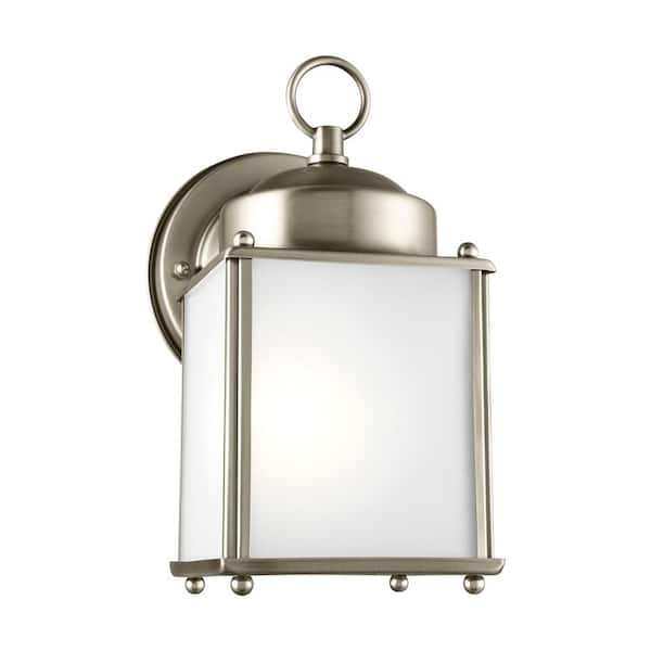 Generation Lighting New Castle 1-Light Antique Brushed Nickel Outdoor 8.25 in. Wall Lantern Sconce