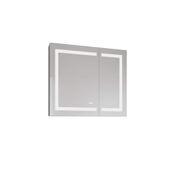 TOOLKISS 36 in. W x 30 in. H Rectangular LED Silver Aluminum Recessed/Surface Mount Medicine Cabinet with Mirror