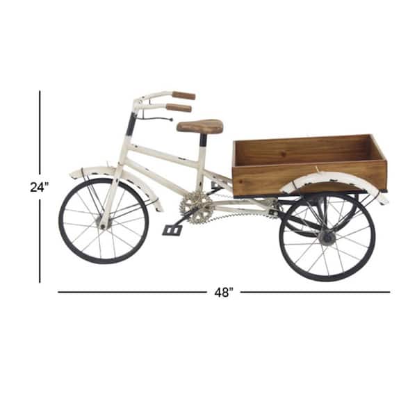 24 in. White Metal Bike Indoor Outdoor Plantstand with Brown Wood Accents