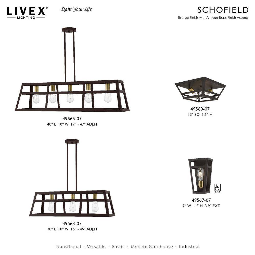 Bronze and Antique Brass 2-Light Flush Mount with Metal Shade
