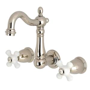 Heritage 2-Handle Wall Mount Bathroom Faucet in Polished Nickel
