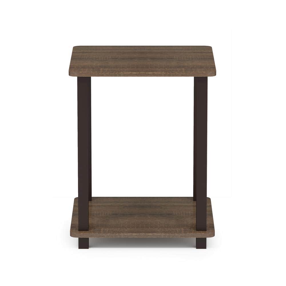 Walnut Brown Compact Wood End Tables with Shelf, Set of 2