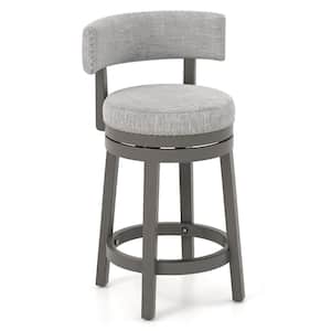 26.5 in. Gray Upholstered Wooden Swivel Bar Stool Counter Height Kitchen Chair with Back