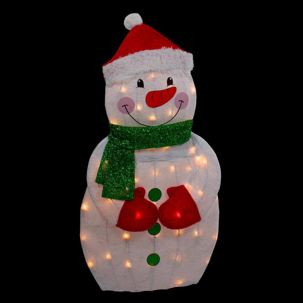 32" Lighted Chenille Snowman with Scarf and Hat