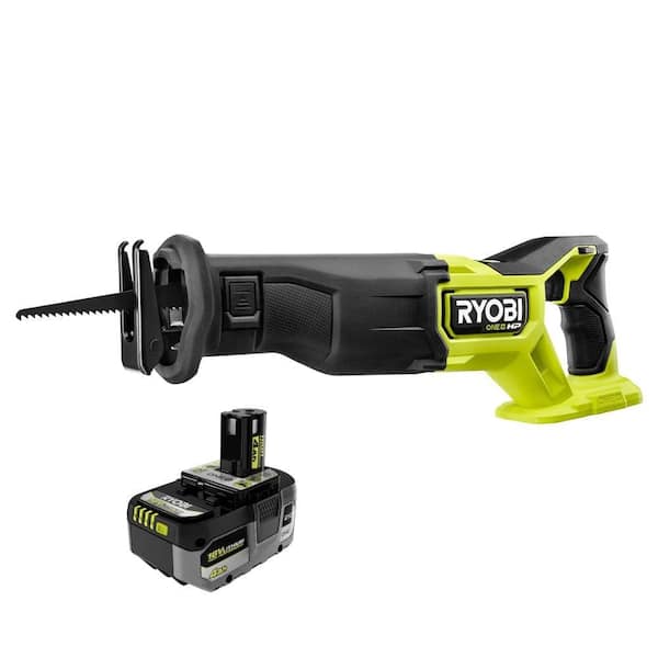 RYOBI ONE+ HP 18V Brushless Cordless Reciprocating Saw with 4.0 Ah Lithium-Ion HIGH PERFORMANCE Battery